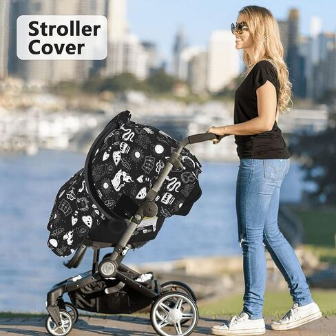 Goth Carseat Covers Baby, Gothic Winter Carseat Cover for Baby, Minky Baby Car Seat Cover for Boy & Girl, Peekaboo Opening Car Seat Canopy for Newborn, Multi Use Mom Nursing Cover, Gothic in Kuwait