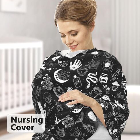 Goth Carseat Covers Baby, Gothic Winter Carseat Cover for Baby, Minky Baby Car Seat Cover for Boy & Girl, Peekaboo Opening Car Seat Canopy for Newborn, Multi Use Mom Nursing Cover, Gothic in Kuwait