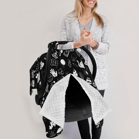 Goth Carseat Covers Baby, Gothic Winter Carseat Cover for Baby, Minky Baby Car Seat Cover for Boy & Girl, Peekaboo Opening Car Seat Canopy for Newborn, Multi Use Mom Nursing Cover, Gothic in Kuwait