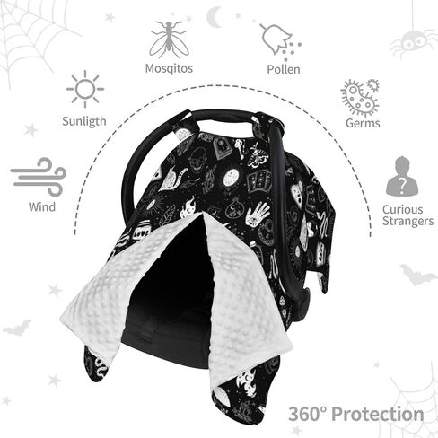 Goth Carseat Covers Baby, Gothic Winter Carseat Cover for Baby, Minky Baby Car Seat Cover for Boy & Girl, Peekaboo Opening Car Seat Canopy for Newborn, Multi Use Mom Nursing Cover, Gothic in Kuwait