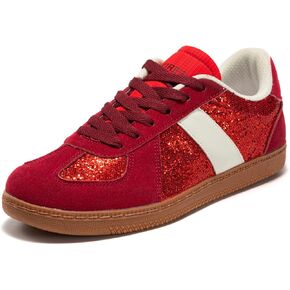 Women’s Glitter Sparkly Fashion Sneakers – Classic Retro Lace-Up Trainers with Non-Slip Gum Sole and Cushioned Insole for Casual Walking Street Style