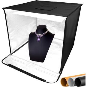 Portable Mini Photo Studio Light Box, Adjustable Dimmable LED Lights with 3 Removable Backgrounds, Perfect for Jewelry, Small Product Photography, for Beginner or Seasoned Pro (24 * 24inch)