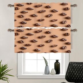 2 Panels Cute Cartoon Coffee Bean Window Valances, Rod Pocket Traditional Kitchen Food Short Curtains Window Treatment for Kitchen, Bathroom, Bedroom Decor, 54" W X 18" L