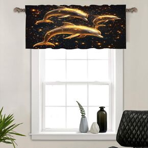 1 Panel Cute Cartoon Dolphin Window Valances, Rod Pocket Fantasy Star Galaxy Short Curtains Window Treatment for Kitchen, Bathroom, Bedroom Decor, 54" W X 18" L