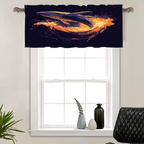 1 Panel Cartoon Humpback Whale Window Valances, Rod Pocket Fantasy Ocean Animal Short Curtains Window Treatment for Kitchen, Bathroom, Bedroom Decor, 54" W X 18" L