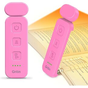 Gritin Reading Light, Rechargeable Book Light for Reading in Bed - Eye Caring 3 Color Temperatures, 5-Level Dimmable Brightness, Long Lasting, Compact Size Clip on Book Lamp for Bookworms-Blue