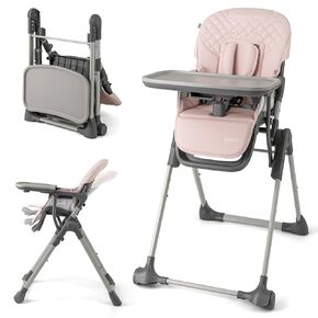 INFANS Baby High Chair, Convertible Quick Folding Portable Highchair for Babies and Toddlers with Adjustable Height Backrest Footrest 2 Wheels Removable Tray, Easy to Clean PU Seat (Grey)