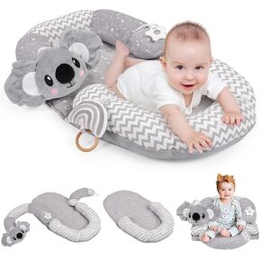 4 in 1 Tummy Time Mat & Seated Support Pillows, Play Mat, Sitting Support for Newborn 0-12 Months, Infant Baby Sit Me Up Floor Seat, Sensory Development Gifts Tummy Time Play Toys, Rainbow