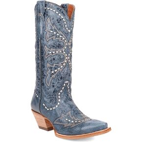 Dan Post Boots Womens Mesa Embroidered Snip Toe Pull On Casual Boots Mid Calf Low Heel 1-2" - Blue