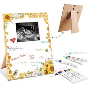 Honey Bee Baby Shower Sign Frame, Baby Shower Guest Book Alternatives, Gender Reveal Decorations, Baby Shower Decorations, Baby Reveal Gifts For Expecting Mom, Baby Picture Frame With 12 Markers,A2