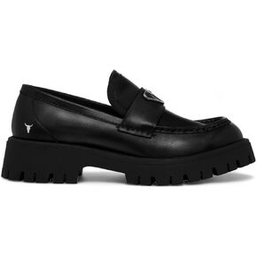 Windsorsmith Womens Black Leather Platform Chunky Loafers Shoes - Throne