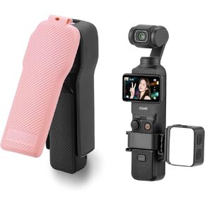 Pocket 3 Cover Case & Mini Light Bundle, Gimbal Flip Protective Cover Lens Protector Cap Holds and Fill Lighting Cold Hot Shoe for DJI OSMO Pocket 3 Accessories(Pink)