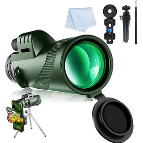80x100 Monocular Telescope for Smartphone & Adults – High Power HD Zoom Scope with Tripod, Phone Adapter for Bird Watching, Hunting, Travel & Stargazing – Green