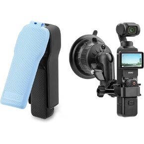 جيب 3 غلاف COPER و SUCTION CUP CAR ، غطاء حماية GIMBAL FLIP مع طقم حامل الزجاج الأمامي المطورة لـ DJI OSMO Pocket 3 Creator Combo Accessories (Blue)