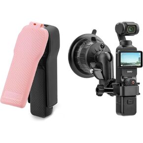 جيب 3 غلاف العلبة وكأس الشفط جبل ، واقي Gimbal Flip مع مجموعة حامل الزجاج الأمامي لـ DJI Osmo Pocket 3 Creator Combo Associory (Pink)