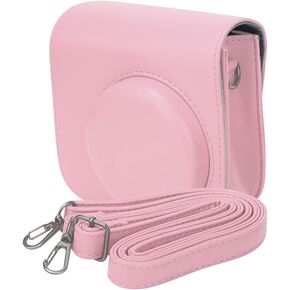 PU Leather Camera Case ، غطاء العدسة القابلة للإزالة تغطي كيس كتف محمول مع حقيبة حماية قابلة للتعديل للكاميرا الفورية Mini 8 8+ 9 (Rosy Light)
