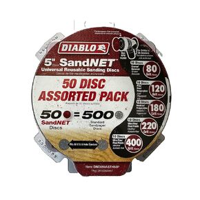 Diablo SandNET Disc Assorted Pack - Ideal for Final Finishing, and Surface Preparation - 5" Size, 50-Pieces - DND050ASTH50P