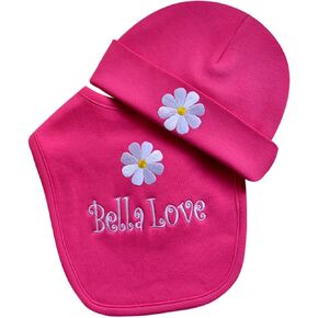 Personalized Baby Girl Bib with Matching Hat Featuring Daisy with Custom Name New Baby Gift Set