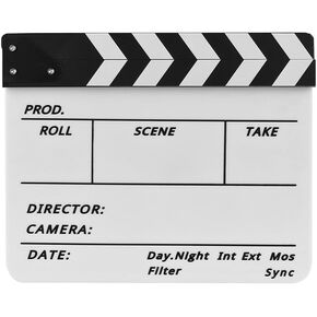 Andoer Dry Erase Acrylic Director Film Clapboard Movie TV Cut Action Scene Clapper Board Slate with Marker Pen, Black/White Stick, White