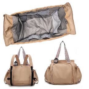 Large Capacity Versatile Travel Backpack for Women,Transformable Nylon Cradle Bag,Foldable Waterproof Pack,Travel & Shopping Bag with 15 Pockets,Multi-Functional Diaper Bag, khaki
