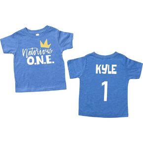 Notorious ONE First Birthday Personalized Short Sleeve T-Shirt for Infant and Toddler Boys with Hip Hop Theme (6-12mo, White)