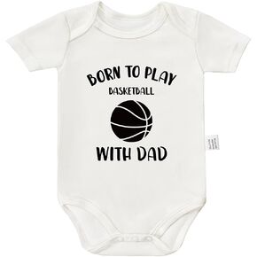 Born to Play Basketball with Dad Baby Bodysuit, Gender Neutral Infant Clothes, Boys Girls Short Sleeve Jumpsuits