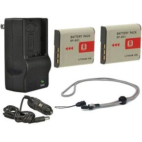High Capacity Batteries (2 Units) + AC/DC Travel Charger Compatible with Sony Cybershot DSC-T70 + Krusell Multidapt Neck Strap (Black Finish)
