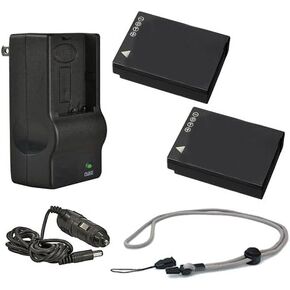 بطاريات عالية السعة (وحدتان) + شاحن السفر AC/DC متوافق مع Olympus Stylus Tough TG-2 IHS + Krusell Multidapt Neck Slit (Black Finish)