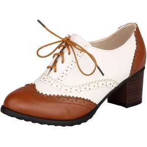 Womens Brogue Oxfords Chunky Block Heel Lace Up Pumps Vintage Dress Shoes