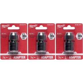 Milwaukee 48-03-4410 Shockwave 1/2-Inch Square by 1/4-Inch Hex Adapter, 3 Pack