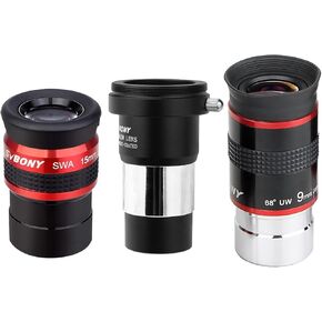 SVBONY SV154 SWA 15mm Eyepiece, Bundle with 9mm Eyepiece and 2X Barlow Lens