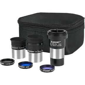 SVBONY SV233 12 Piece Telescope Accessory Kit 3.2mm Ultra-Wide Angle Planetary Eyepiece, SPL25/32mm Eyepieces 7-21mm Zoom Eyepiece, 2X Barlow Lens, LRGB Filters Moon Filter Variable Polarizer Filter