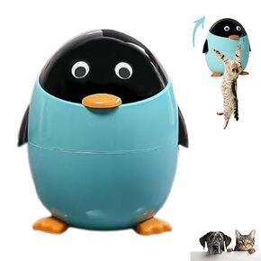 5L Mini Penguin Trash Can with Lid,Cute Penguin Plastic Garbage Can as Bedroom/Bathroom Decor,Funny Animal Trash Can for Boys/Girls' Room Household,Cartoon Penguin Garbage Bin for Office (Blue)