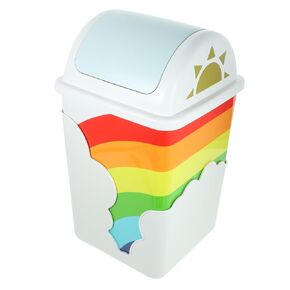 Large Touchless Trash Can 9.6x9.6x15.7in Swing Top Waste Container Boys and Girls' Rainbow Design Easy to Use for Home