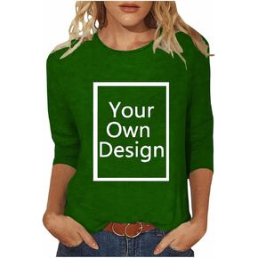 3/4 Sleeve Custom T Shirts for Women Design Your Own Shirt Add Image Personalized Soft Tee Tops Printed Photo Front