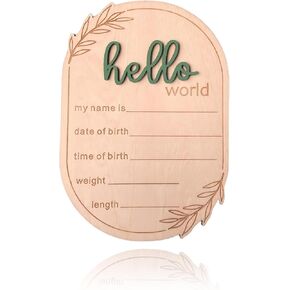 Baby Announcement Sign, 5.91x4.13 Inch Hello World Newborn Sign, Baby Announcement, Hello World Plaque, Newborn Name for Hospital, Ear of Wheat Personalized Name Plaque (Blue)
