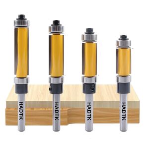 2 PCS Up Down Compression Spiral Flush Trim Router Bit, 1/4" Shank Solid Carbide CNC End Mill, UP&Down Cut Spiral Router Bits with Bottom Bearing for Wood Carving Engraver Milling Cutters