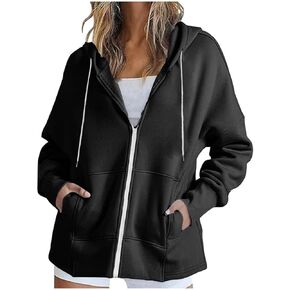 FMCHICO Women's 2024 Fall Hoodies Sweatshirt Long Sleeve Zip Up Pockets Loose Fit Y2K Winter Jackets Coat
