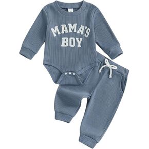 Douhoow Baby Boy Clothes Letters Embroidered Baby Sweatshirt Romper Waffle Pants Set Infant Boy Fall Winter Outfits