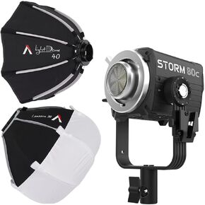 Aputure Storm 80C IP65 80W PONITION POINT SOURCE BUNDLE (أسود) مع قبة خفيفة 40 جولة 8-CORNER MINI SOFBOX و LANERN 30 SOFBOX OMNIDIRECTING (3 عناصر)