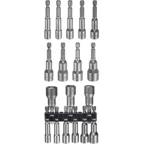 HARFINGTON 9pcs Hex Nut Driver Drill Bit 6/7/8/9/10/11/12/13/14mm 6-Point Drill Socket 1/4" Hex Shank 65mm Length Magnetic Nut Setter Quick-Change Nut Impact Driver Bit Set with Bit Holder