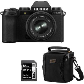 Fujifilm X-S20 Mirrorless Camera with XC 15-45mm f/3.5-5.6 OIS PZ Lens, Black, Bundle with 64GB Memory Card and Shoulder Bag