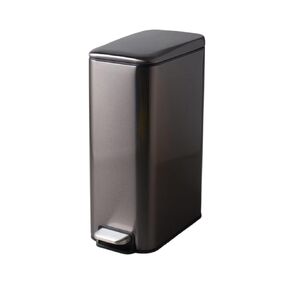 Stainless Steel Rectangular Narrow Trash Can, 8L Foot-Operated Waste Bin with Lid, Compact Bathroom & Kitchen Trash Bin, Grey(Black)