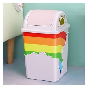 10L Simple Gland Type Trash Can with Lid, Rainbow Design, Indoor Trash Bin for Bathroom, Kitchen, Living Room, and Household Use(Pink)