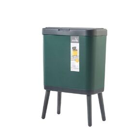 15L Indoor Trash Can, Tall Square Push-Type Waste Bin with High Foot Design, Large Capacity, Green, for Kitchen, Bathroom, and Living Room(Blue)