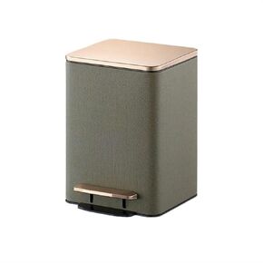 12L/15L/21L Stainless Steel Foot-Operated Trash Can with Lid, Large Capacity Kitchen Waste Bin, PU Leather Wrapped Garbage Storage for Home & Office(Beige,15L)