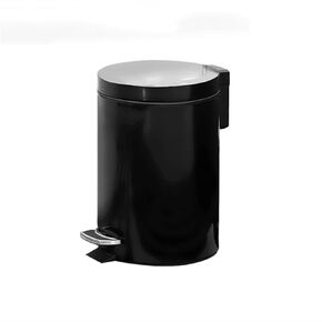 Large Round Garbage Recycling Bin with Lid, Stainless Steel Outer Barrel, Plastic Inner Barrel, 12L Capacity for Office, Bedroom, Kitchen, Black(Black)