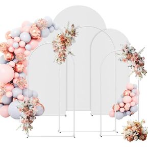 Arch Backdrop Stand and Cover Set (7.3FT, 6.6FT, 6FT), Wedding Arch Frame with Spandex Fitted Backdrop Cover, Balloon Arches Stand with Threaded Connection for Wedding Birthday Graduation, White