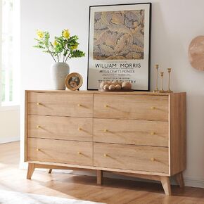 Redlemon 6 Drawer Dresser ، 54 بوصة في منتصف القرن من الأدراج الحديثة ، وتصميم الملف الشخصي المشطو