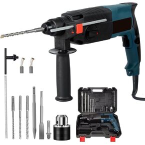 Jadeshay 3-in-1 Electric Hammer Drill Set with Impact Drill, Rotary Hammer and Pickaxe Functions, Heavy-Duty for Concrete, Wood, Metal and More
